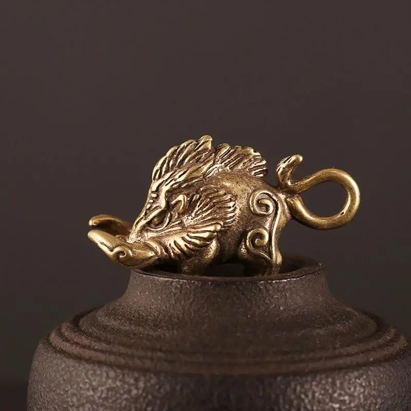 Viking Wild Boar Brass Keychain Keyring Pendants Vintage Copper Nordic Animal Pig Doll Toy Car Key Chain Rings Charms Jewerly