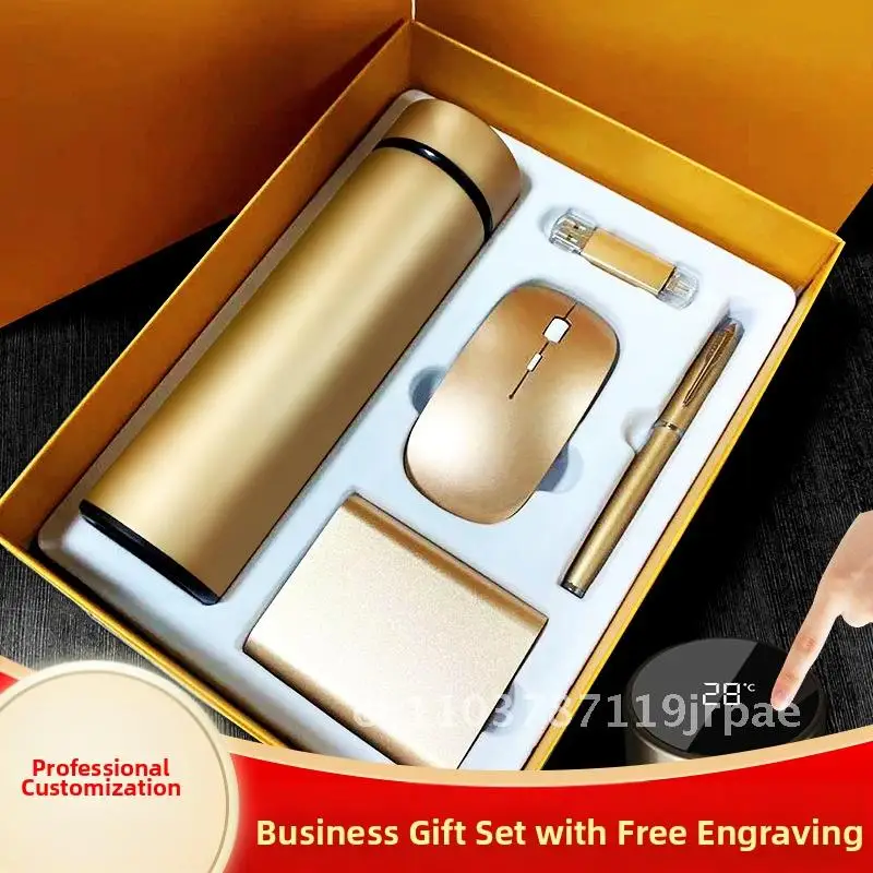 هدية الأعمال ماوس لاسلكي شحن مجموعة الترمس اجتماع موظفي الشركة تذكارية شعار قابل للتخصيص أحمر ذهبي أزرق أسود #3