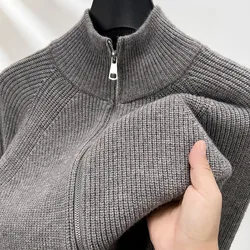 Men's Thickened Sweater Cardigan Loose Fit Zipper Casual Warm Winter Outerwear Mid-aged Stand Collar Knitted Coat for Men