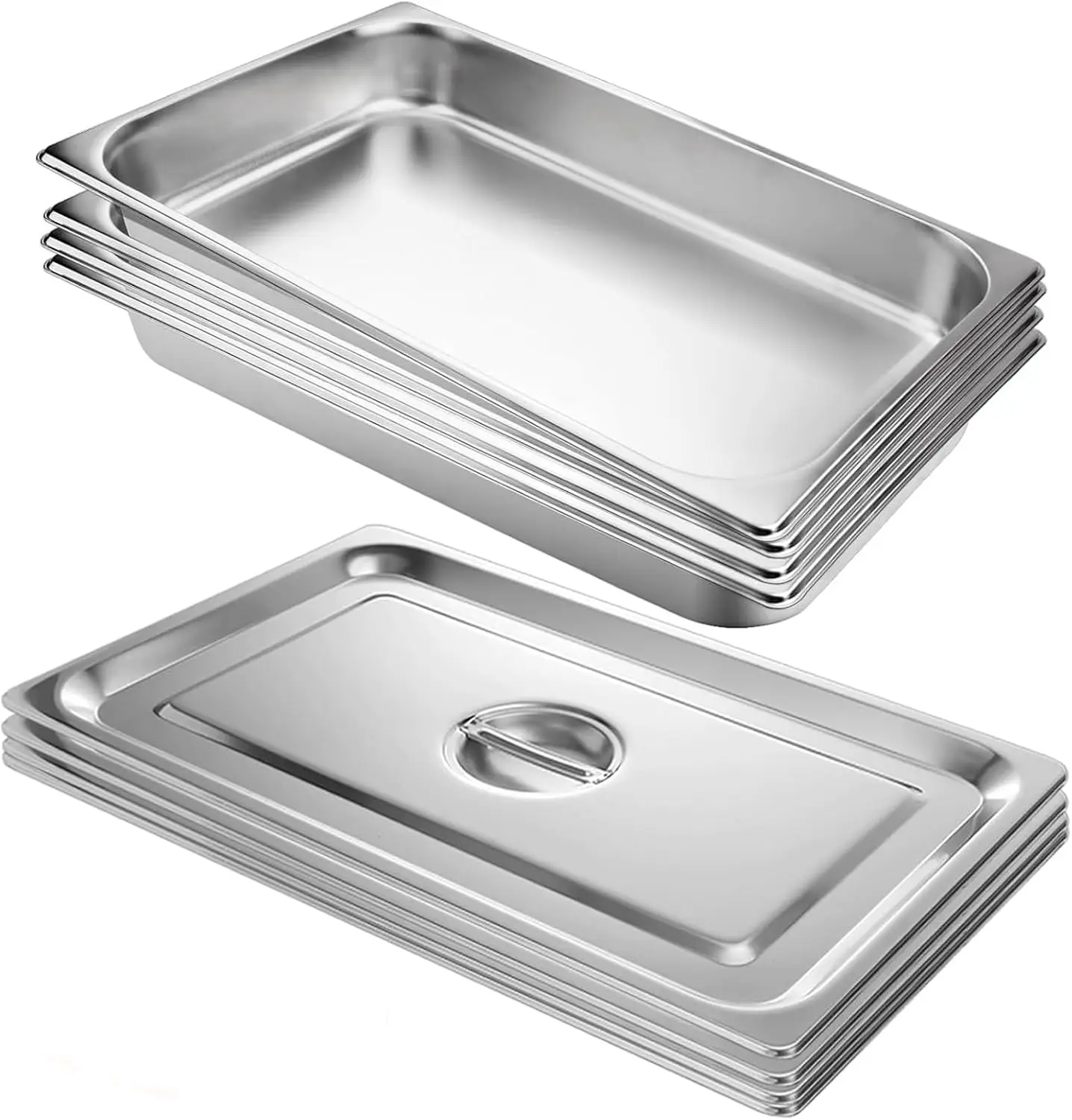 

4 Pack Full Size Stainless Steel Steam Table Pans with Lids, 1/1 Size 2.5" Deep, 20.87"x12.8"x2.5"