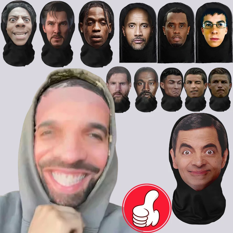 Mascarilla facial realista con estampado de celebridades en 3D, mascarilla facial de malla elástica, tocado de juego de rol para hombres, pasamontañas de Hip Hop, máscara de Cosplay