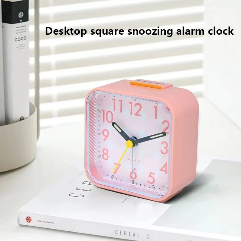 1pc Simple Night Light Small Alarm Clock, Bedside Desktop with Snooze Function Household Creative Plastic Quartz Clock