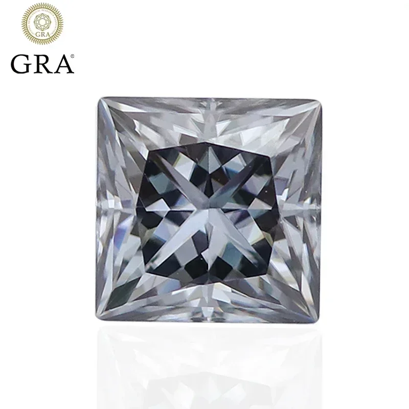 

Moissanite Stone Gray Color Princess Cut Gemstone Lab Grown Diamond for Charms DIY Jewelry Making Materials with GRA Certificate