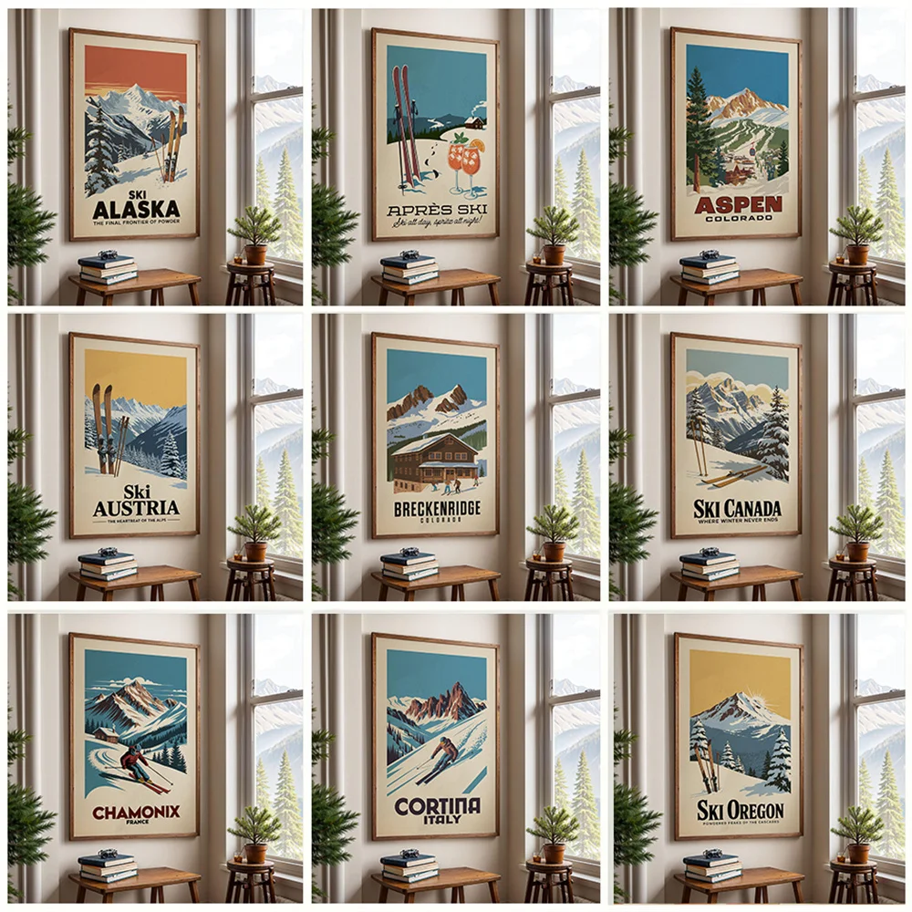 Retro-style Ski Poster – A Canvas Print Perfect As A Gift for Snowboarders and Skiers, and Ideal for Home Decor