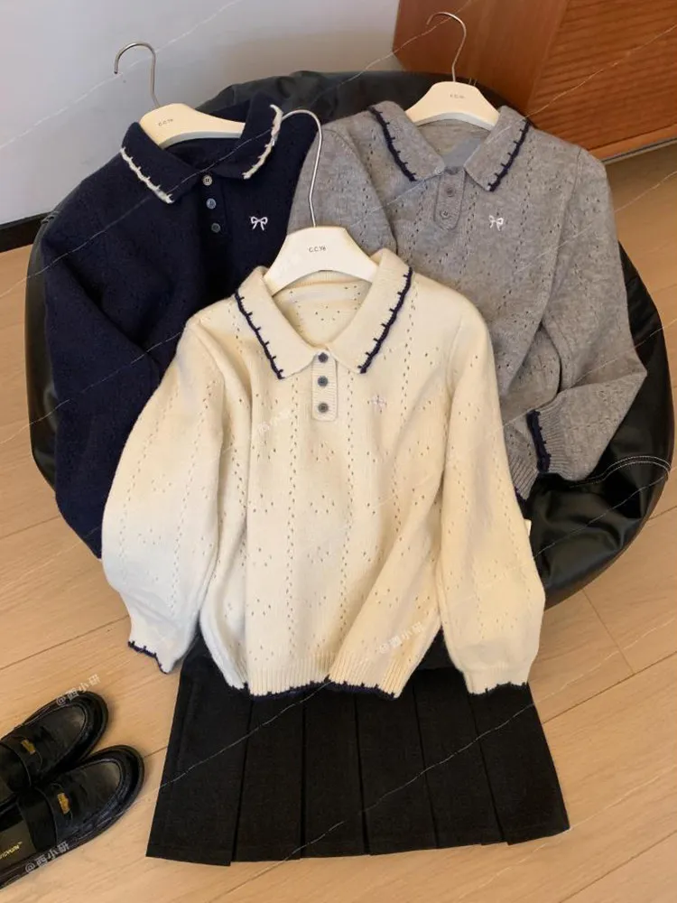 

Корейский женский вязаный свитер-пуловер с вырезами, свободный повседневный топ для ранней весны, белый, модный, мягкий, L