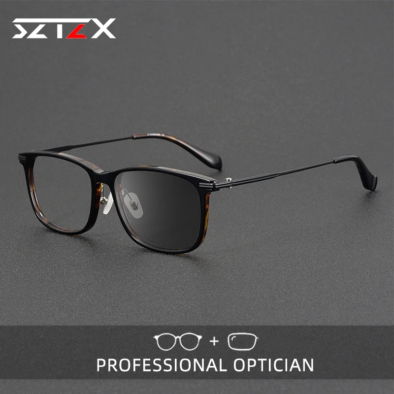 

SZTZX Fashion Acetate Pure Titanium Glasses for Men and Women Reading Anti Blue Light Glasses Prescription Photochromic Glasses