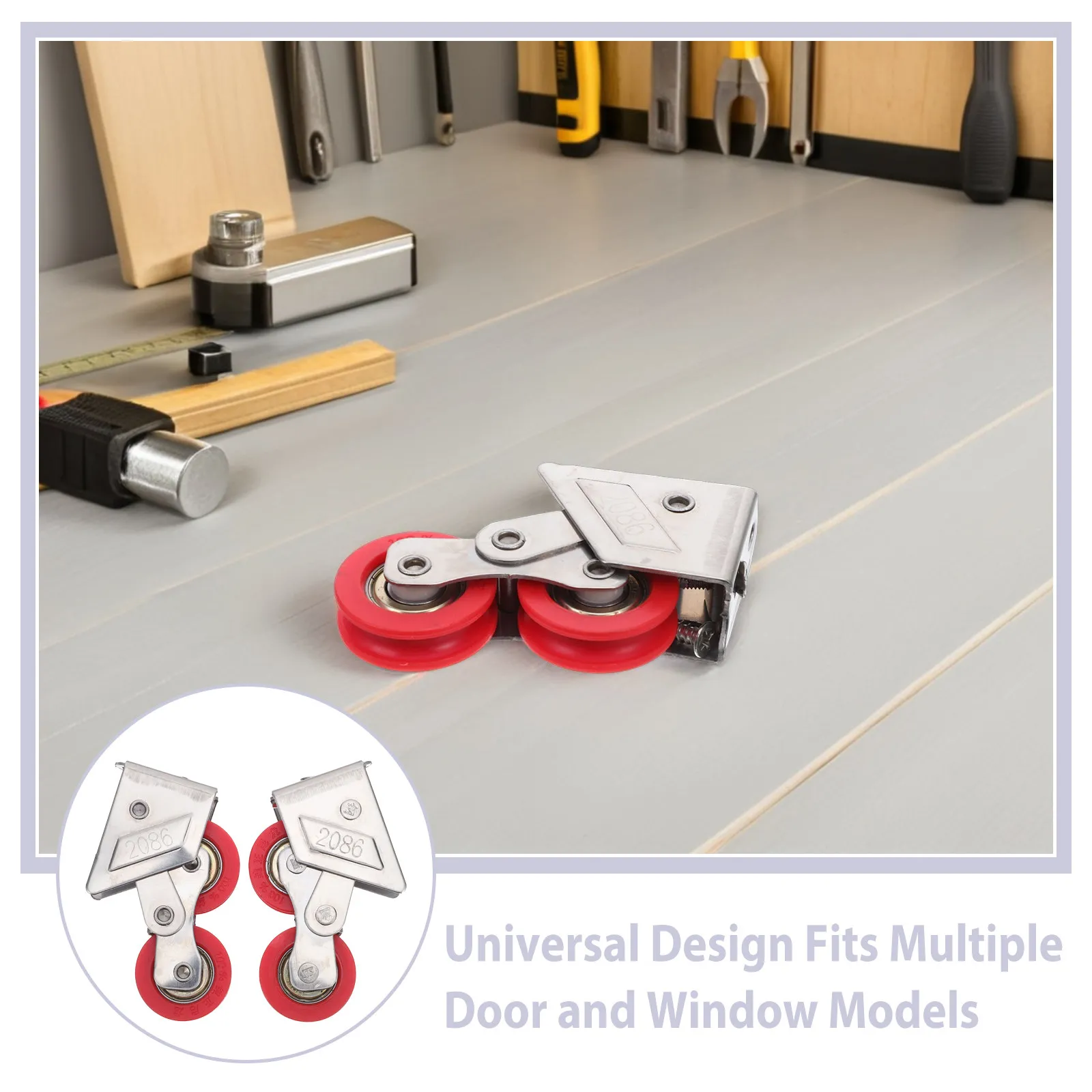 2Pcs Heavy Duty Stainless Steel Double Roller Sliding Door Track Wheels Quiet Smooth Sliding Glass Door Roller Replacement Patio