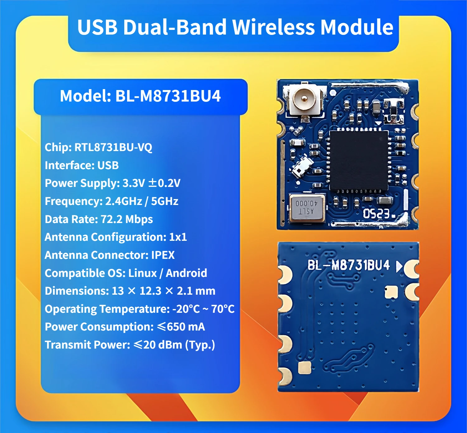 BL-M8731BU4 Dual-Band 5G Haichi Casting WiFi Module, USB Self-Screen Mirroring, Wireless Video Transmission for IPC Cameras
