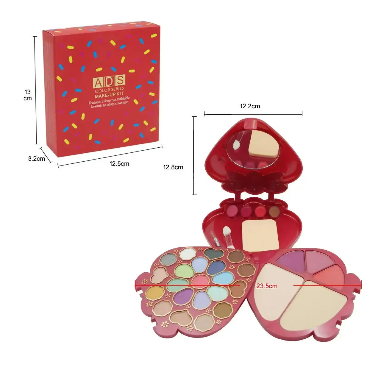 30-Color Strawberry Makeup Palette Set, 21 Eyeshadows + 4 Lip Glosses + 3 Blushes + 2 Powder Compacts (Including Brushes + Puff), Easy to Apply and Not Easy to Smudge, All in One Palette