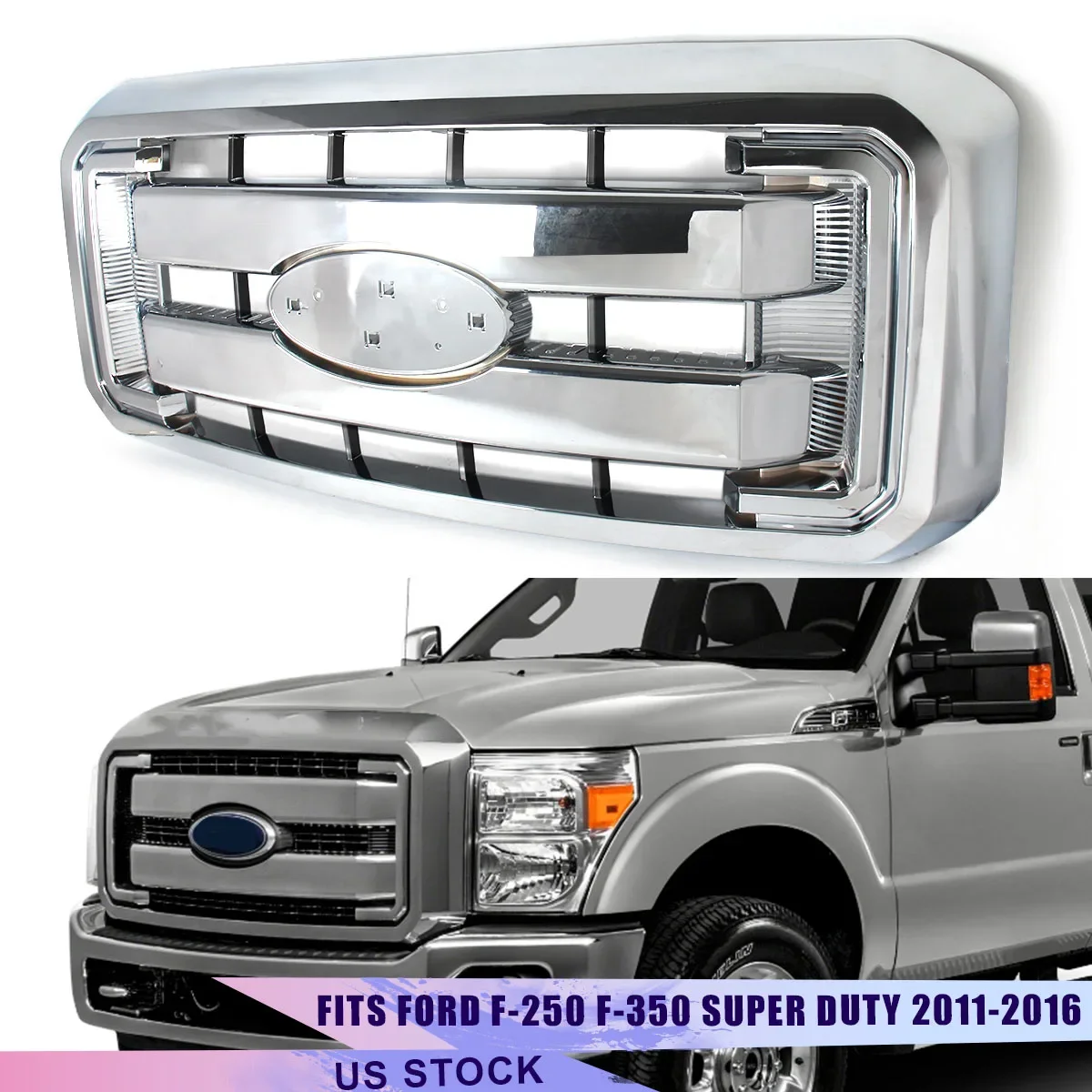 

Chrome Front Bumper Grille Modified For Ford F250 F350 F450 F550 Super Duty 2011-2016 Radiator Grills Upper Grille Accessories