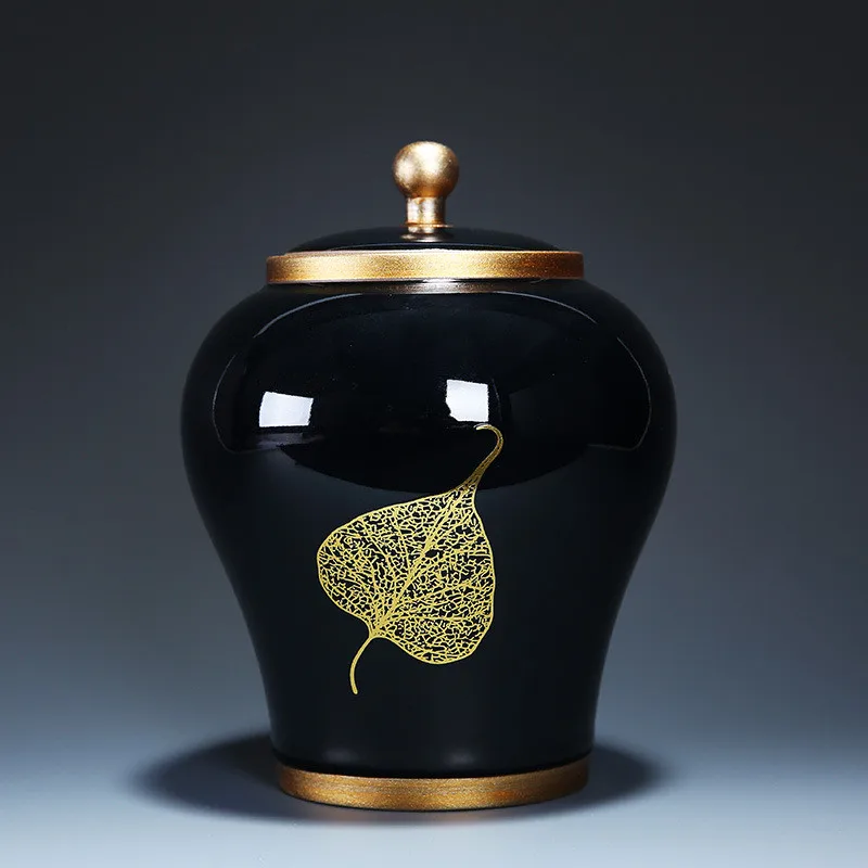 Funeral Urns For Ashe Human Cremation Memorial Ash Holder Keepsak Souvenirs Gift Chinese-Style Leaf Ceramic Storage Decoration