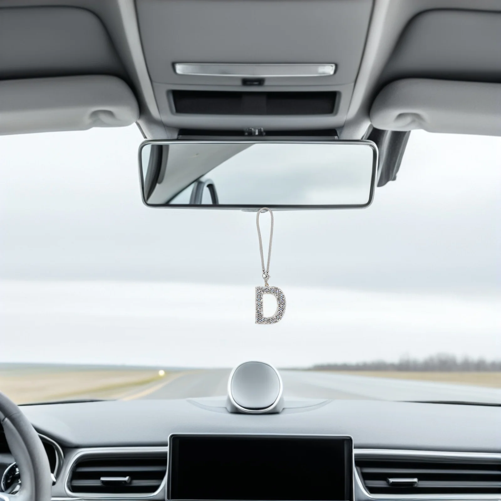 

2Pcs Rhinestone Car Rearview Mirror Letter Charm Bling Crystal Hanging Ornament Auto Interior Pendant Decoration for Women