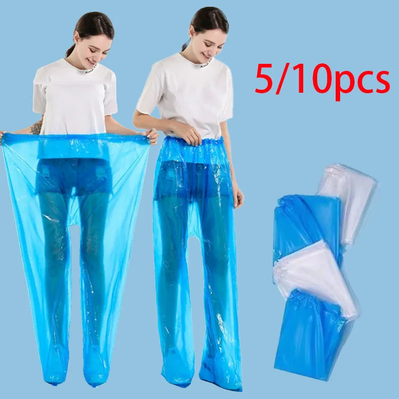 5/10 PCS Disposable Raincoat Pants Portable Splash Proof Split Raincoat Outdoor Travel Drifting Cycling Feet-wrapped Rain Pants