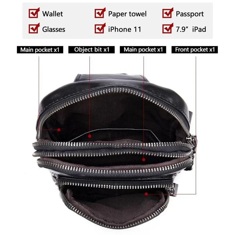 Cobbler Legend Men Sling Bag Genuine Leather Black Chest Bags Men's Casual Shoulder Bag designer luxury Crossbody Pack