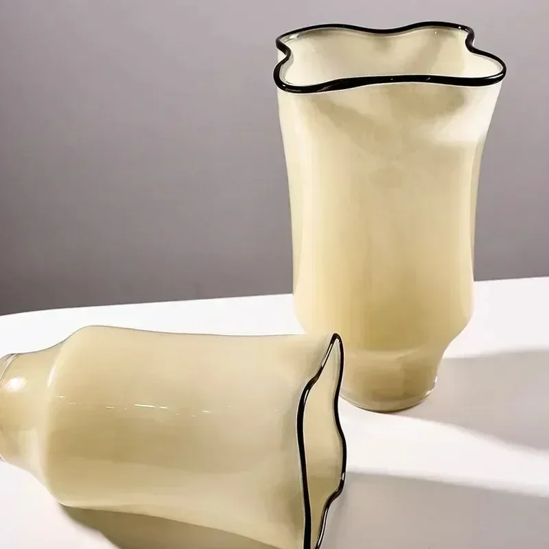 Black-edged Pleated Glass Vase Exposure Flower Arrangement Accessories Flower Vase Terrarium Home Decoration Accessoriesl16