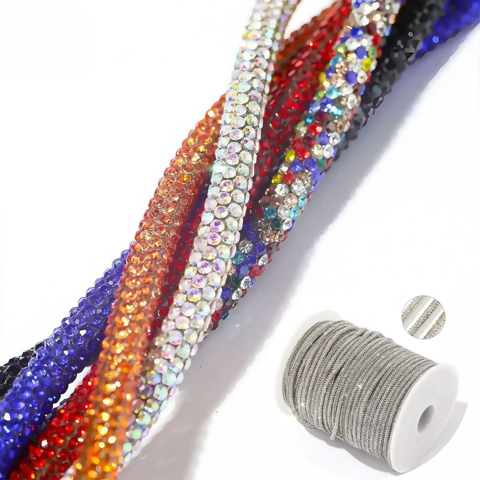 

50m 6mm Crystal Rhinestone Cotton Cord Bling Diamond Rope Trim Round DIY Shoelace Hoodie Pants Drawstring Making