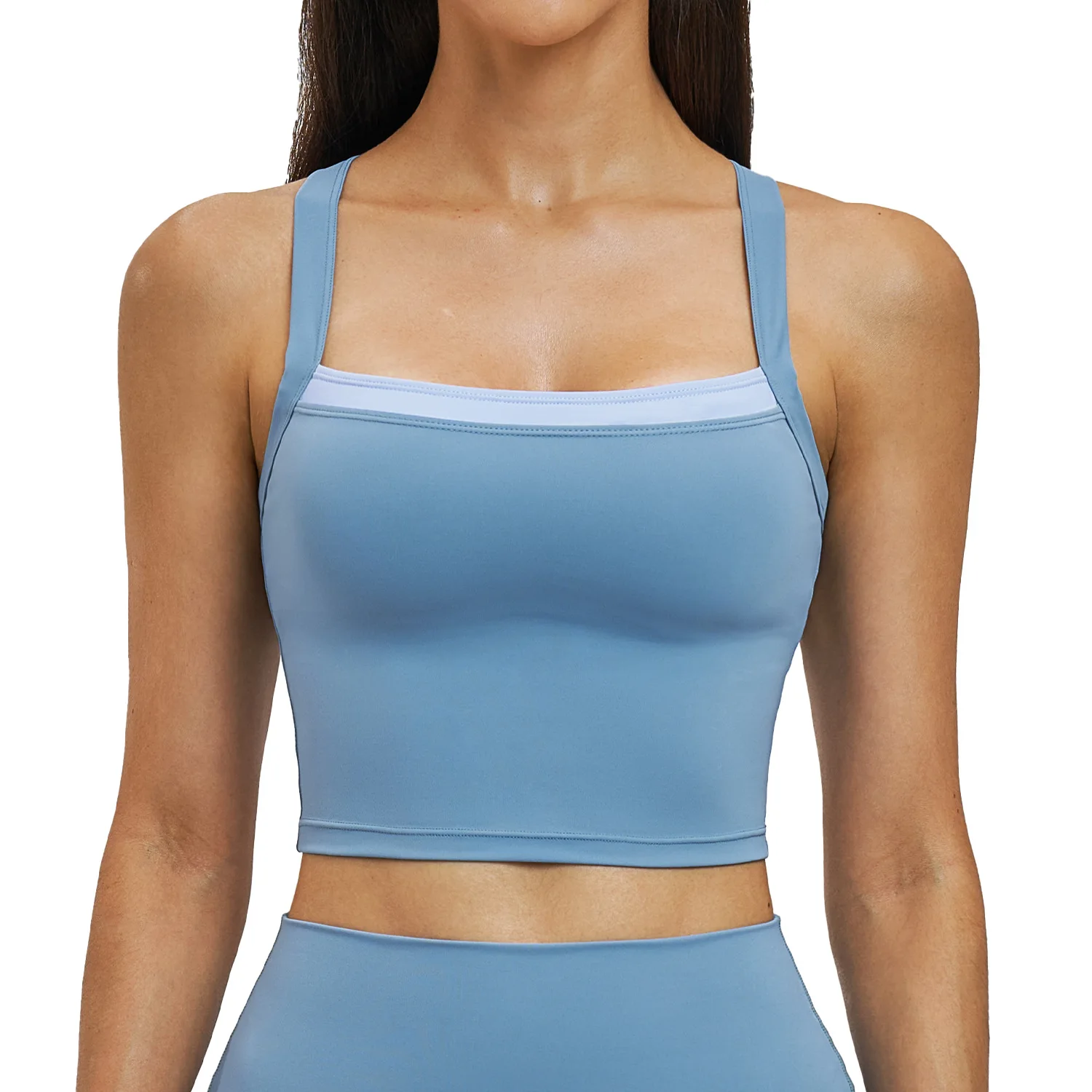 Maxdutti Naked Yoga Vest, Fake Two-piece Contrasting Cross Back Top, Outdoor Sports And Fitness Underwear For Women