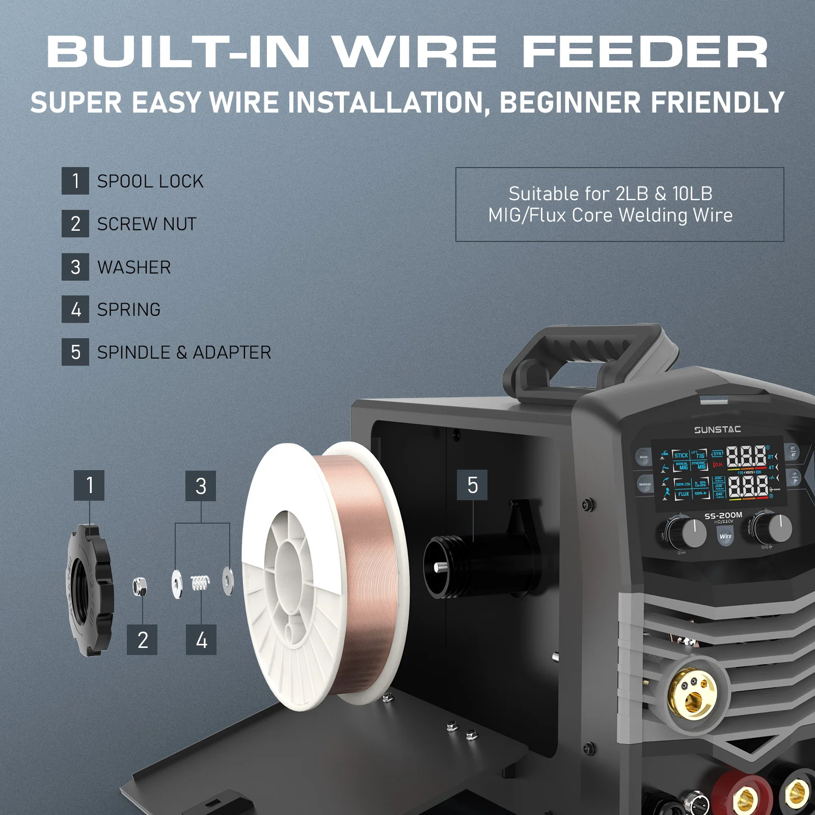 200A 110/220V 5-in-1 MIG Welder with Aluminum Spool Gun,Flux Core & Lift TIG, IGBT Synergic, Digital Display,Overload Protection