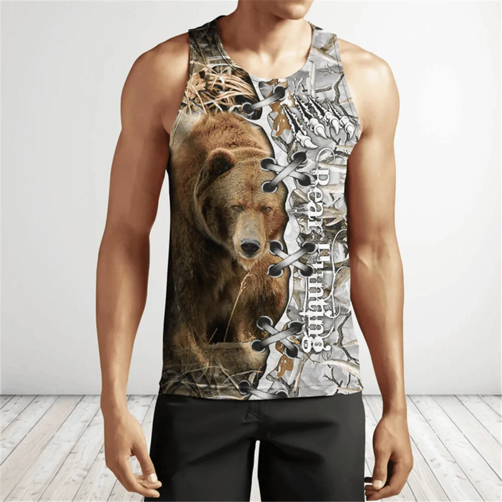 

HX Bear Hunting Camo Hoodies Fashion Animals 3D Printed Vest T-shirts Sweatshirts Coats Casual Sportwear Men Clothing Sets