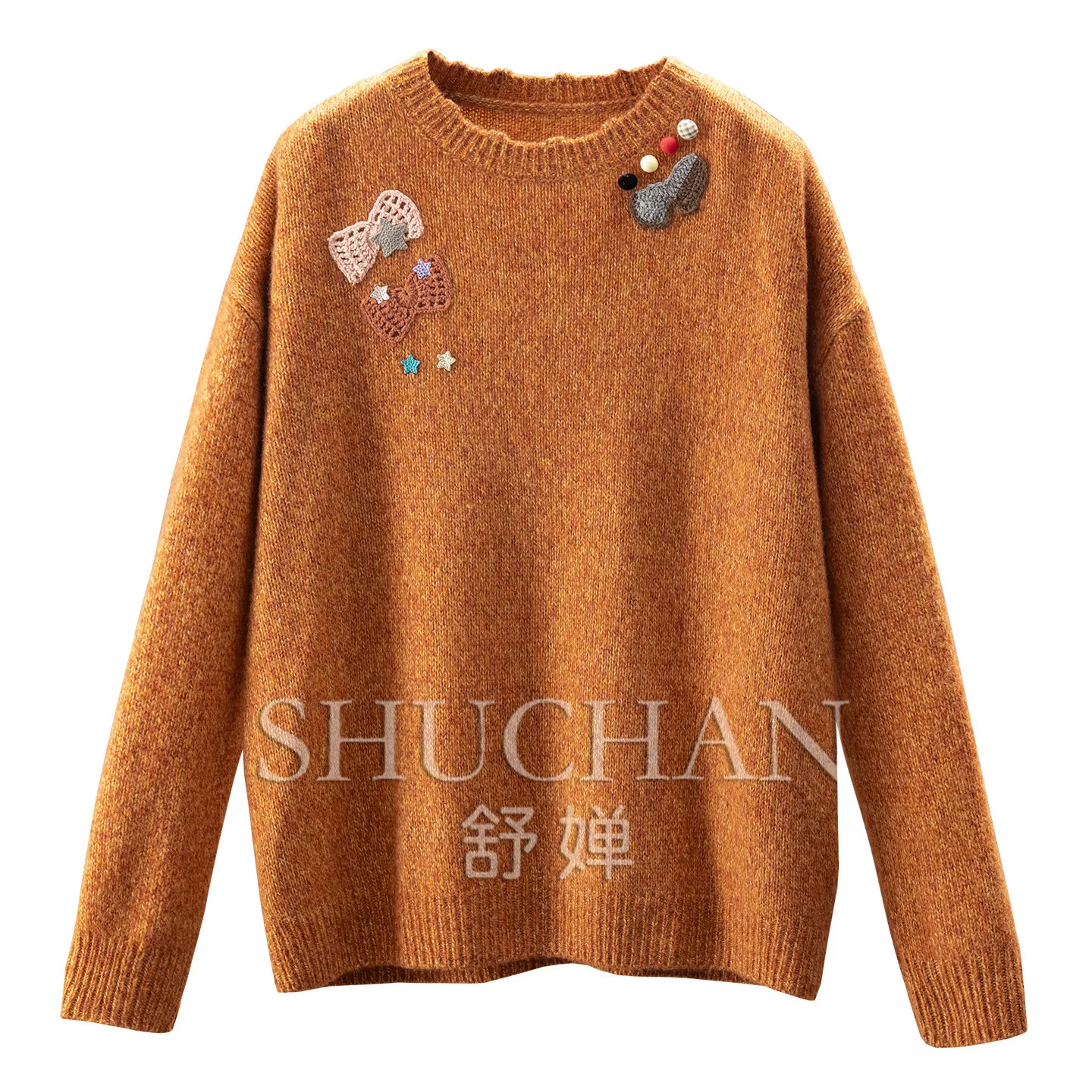 Handmade Weaving Fun Loose 24% Silk 76% Cashmere Sweater Women's Pullover F612 Sueters De Mujer