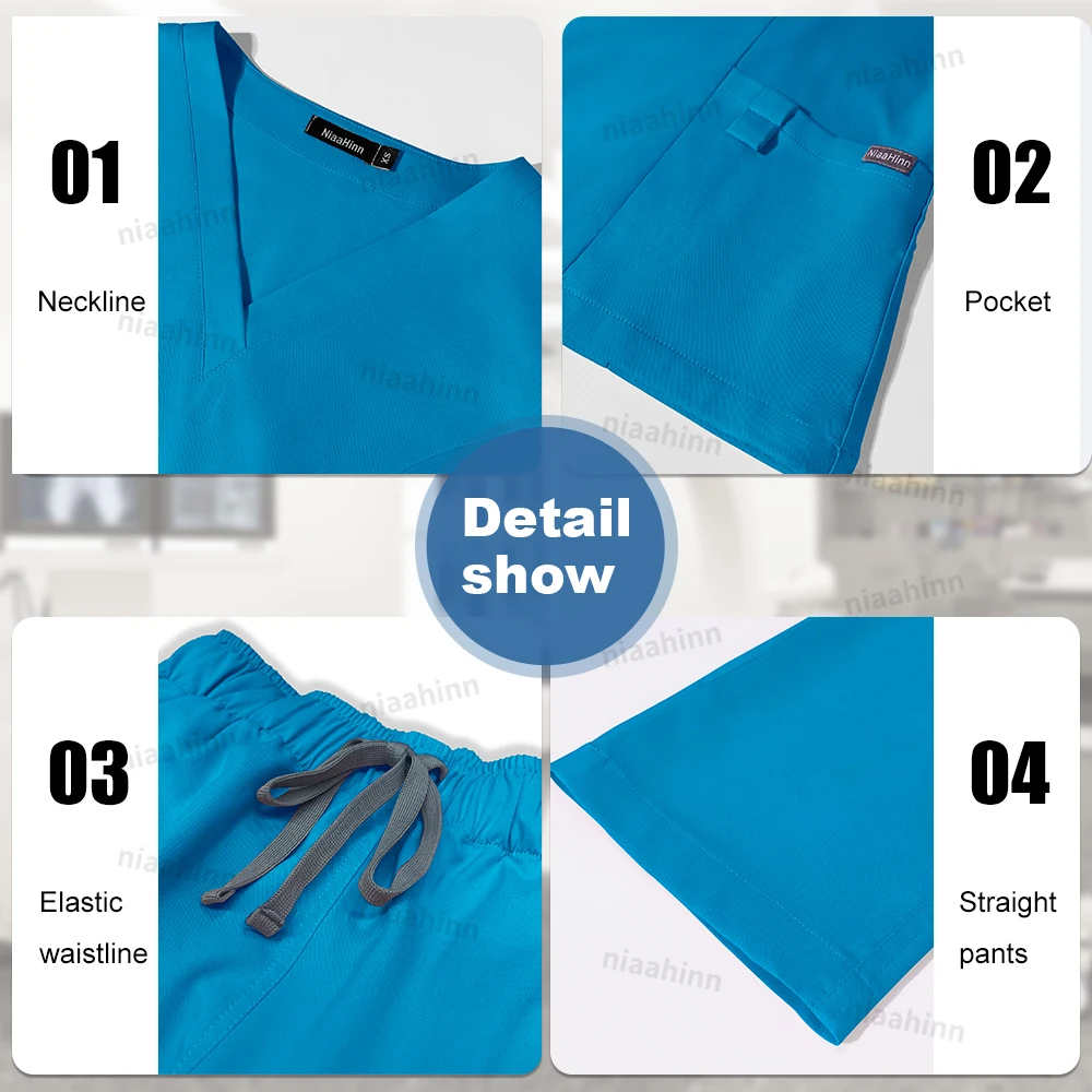 Nurse Uniform Medical Scrubs Surgical Gown Wholesale Nursing Accessories Dental Clinic Pet Grooming Short Sleeved Top Pants Sets