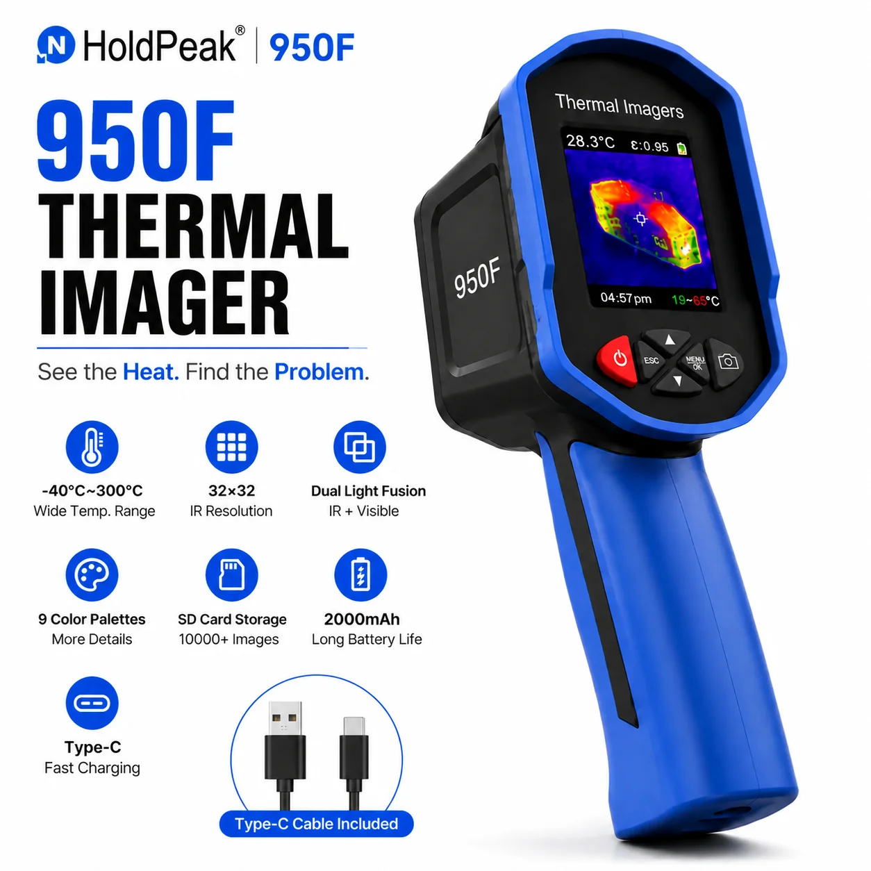 Thermal Imaging Camera 32x32 IR 1024 Pixels-40~300℃USB-C Rechargeable2.4