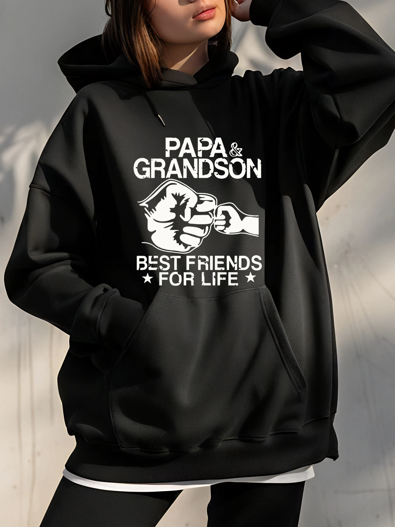 

Толстовка с капюшоном Papa & Grandson, толстовка с принтом кулака, повседневный одинаковый комплект для всей семьи для мужчин и детей
