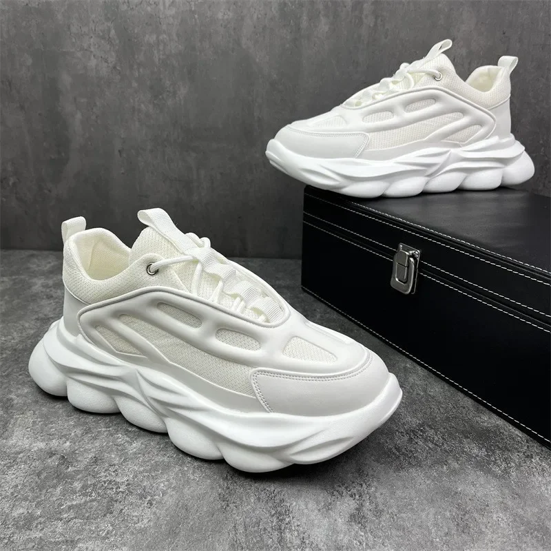 

New Men's Sneakers Fashionable and Versatile Casual Shoes with Breathable Mesh and Thick Bottom Height Boosting Running Shoes