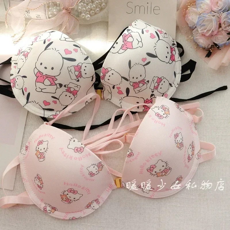 Hello Kitty Pochacco Girls Bra Front Buckle Halter Sling Cute Sweet Small Breast Push Up Student Underwear Fashion Trend Setv