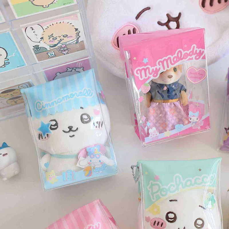 1 unidad de regalo de cumpleaños Sanrio Hello Kitty muñeco de peluche bolsa de almacenamiento de dulces caja misteriosa transparente de Pvc muñeca de dibujos animados bolsa de exhibición al aire libre