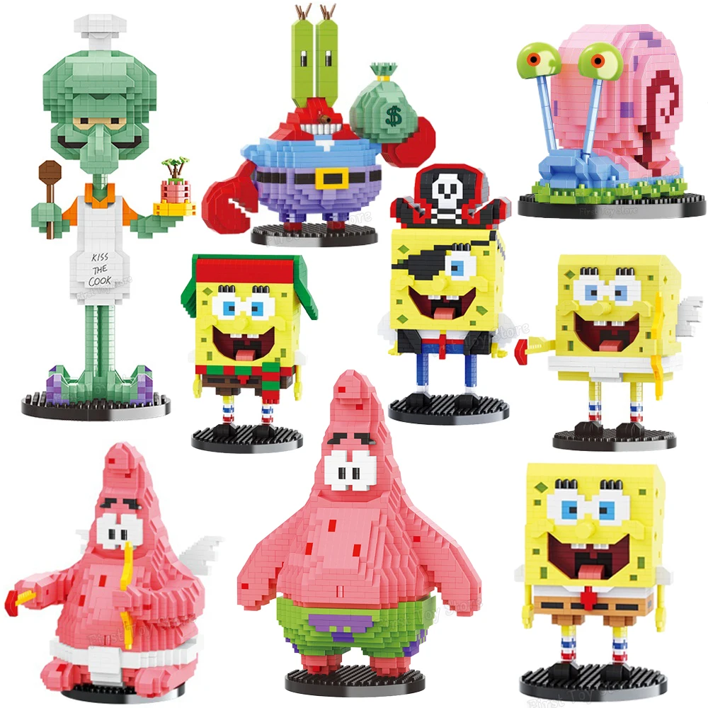 Bloques de construcción de Bob Esponja para niños, juguete de ladrillos para armar Bob Esponja, Patricio, estrella, Squidward, ideal para regalo de