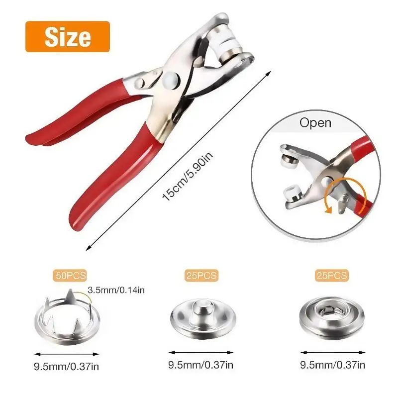 Applikatorzange mit 100 Metall-Druckknöpfen, Komplettset für Kleidung, Nähen und Basteln – Detail 11