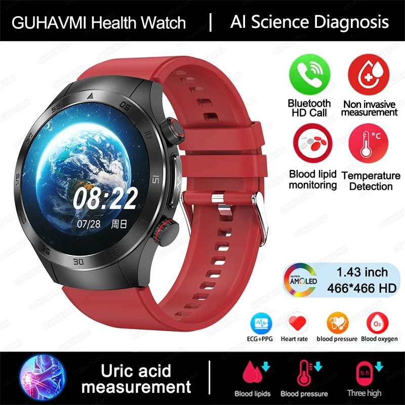 GUHUAVMI 2025, neue Saphirglas-Laserbehandlung, drei hohe Smartwatches für Männer, EKG + PPG, Herzfrequenz, Blutsauerstoff, Gesundheits-Tracker, Smartwatches 10