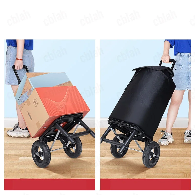 21cm Big Wheels Shopping Trolley Aluminum Alloy Pull Rod Portable Folding Cart Telescopic Hand Truck Luggage Trailer Grocery