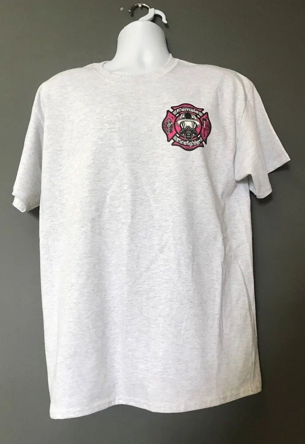 Female Firefighter Pink Maltese Cross Heather Gray Morale Short Sleeve T-Shirt