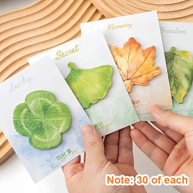 Simulated Leaf-Shaped Sticky Notes: Ginkgo, Maple Leaf, and Four-Leaf Clover Designs; Artistic Journal Decoration Message Note Paper