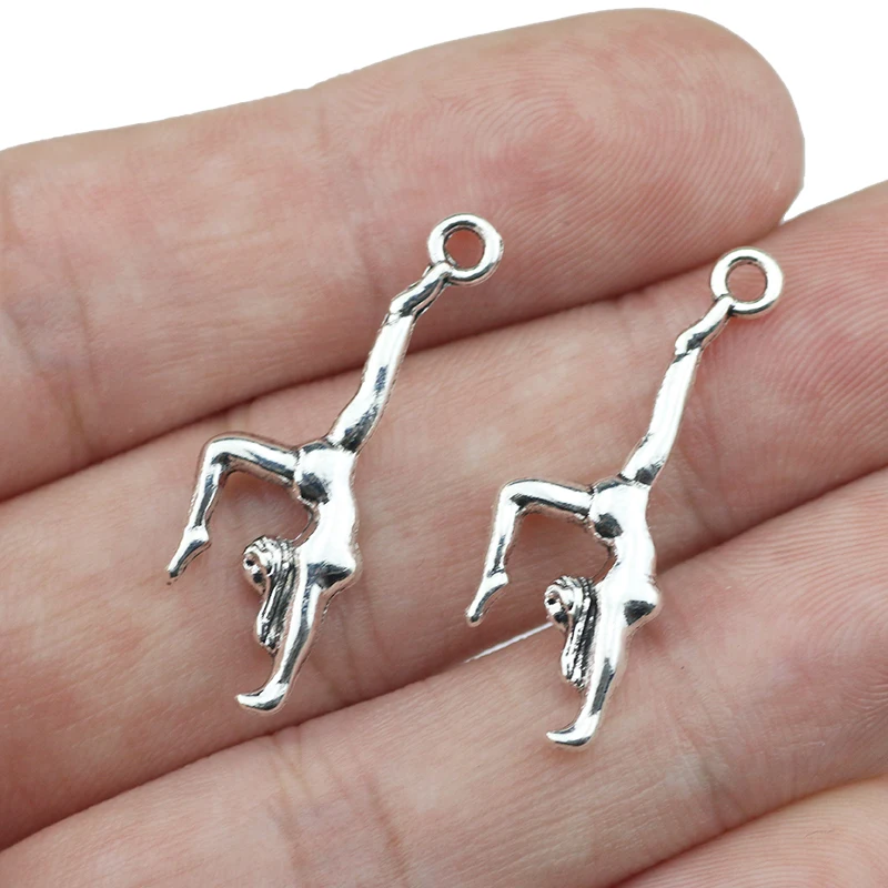 20 Piece 30*10mm Mixed Alloy Antique Silver Color Gymnastics Girl Charms Keychain Pendant Accessory For DIY Jewelry Making