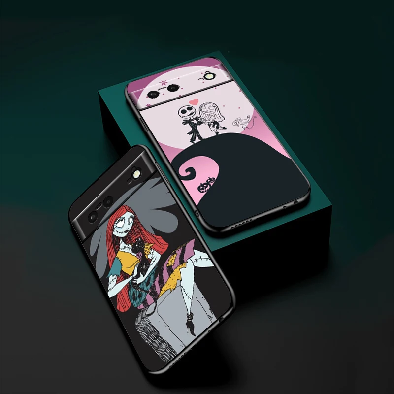 Cool The Nightmare Before Christmas For Google Pixel 9 8 7A 7 6A 6 5A 5 4 4A XL 5G Black Silicon Shockproof Shell Back