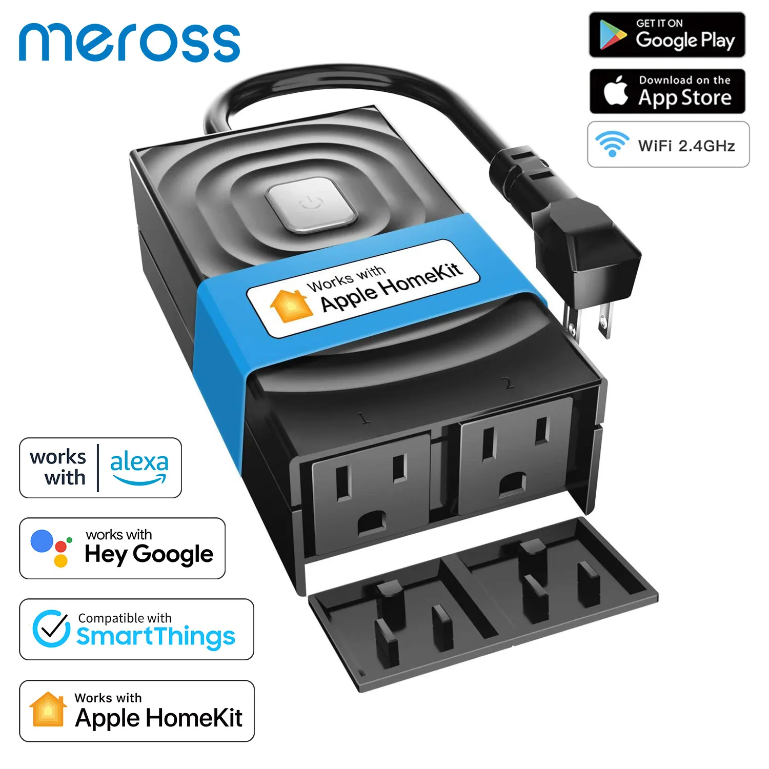 Meross HomeKit Outdoor Smart Plug Wi-Fi Outlet with 2 Grounded Sockets IP 44 Waterproof Support Alexa Google Home SmartThings