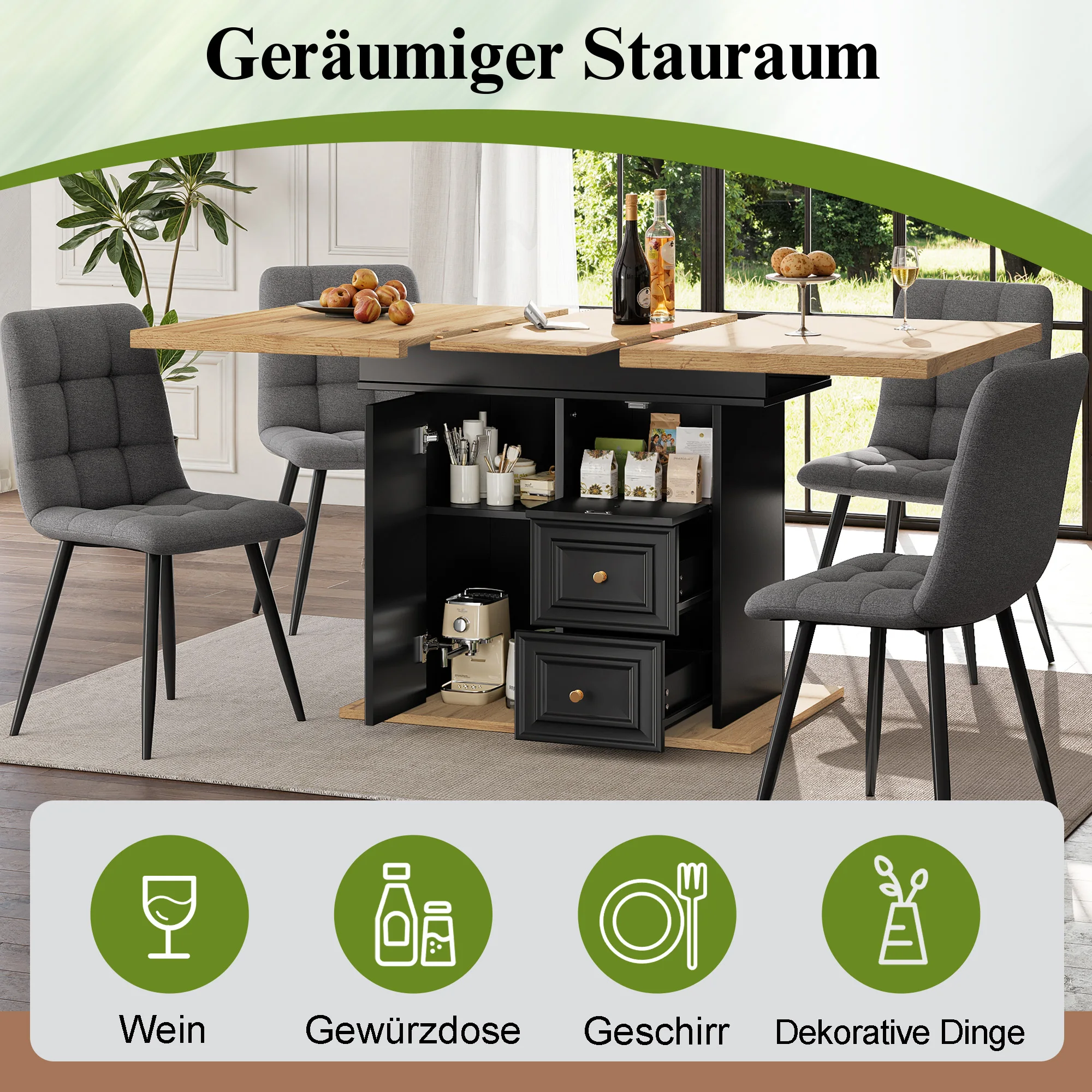 PINGGO LED-Esstisch 110(140)x80x75cm Holztisch für 6 Personen für Küche, Esszimmer, Terrasse, Garten – Detail 2