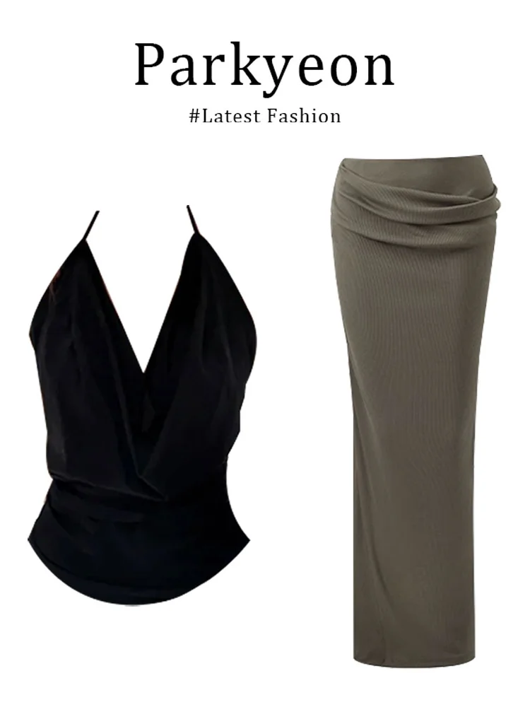 

Pure Desire Style Women's Fashion Set Neck Vest And Long Wrap around Skirt Hot American Girl Summer Outfit Two Piece Suit
