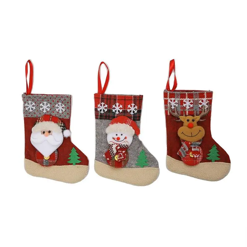 Christmas Socks 3D Santa Claus Snowman Reindeer Doll Cuff Socks Rustic Farmhouse Fireplace Decor For Winter Holiday Family Party