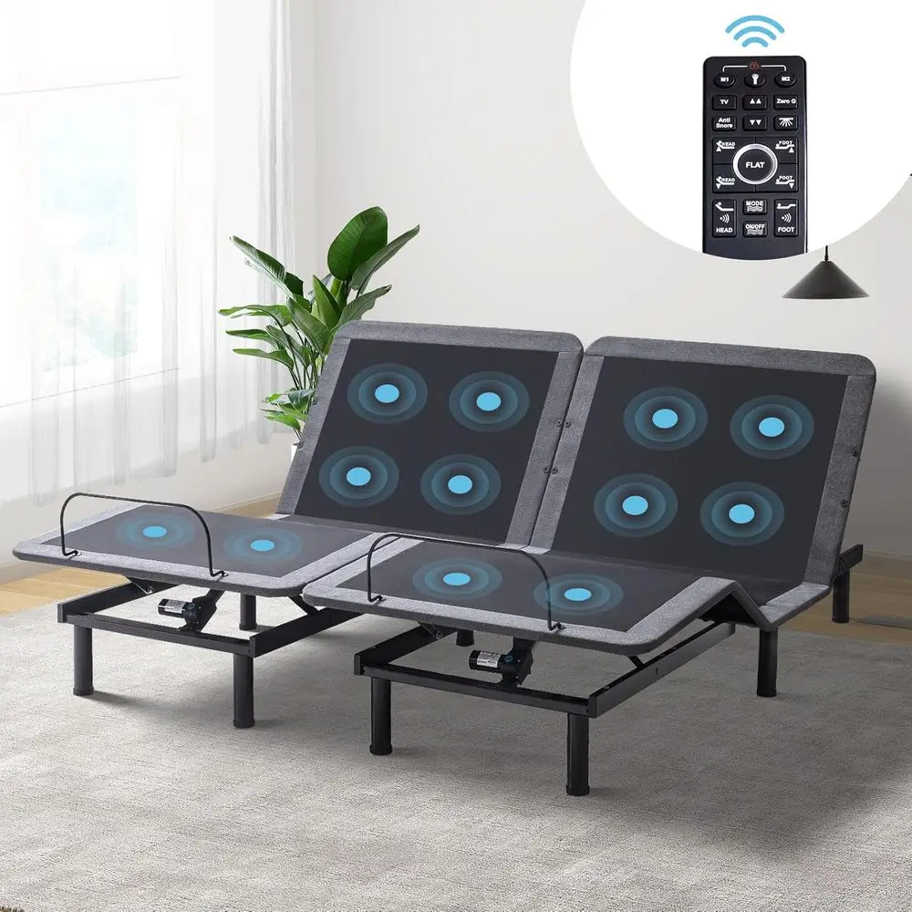 

Split King Massage Bed with Ergonomic Upholstery, Wireless Remote, Motorized Adjustments, Anti-Snore, USB Ports, Easy Assembly,