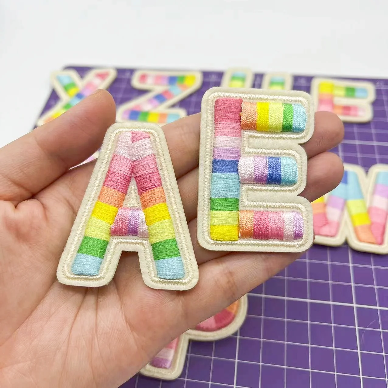 Rainbow Letters Embroidered Stick On Patch Applique For Clothing Bags Diy Name Badge Alphabet Patches Accessories