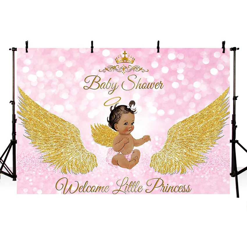 Mehofond Photography Backdrop Welcome Little Princess Bithday Party Sparkle Shiny Gold Wings Background Baby Shower Photo Studio