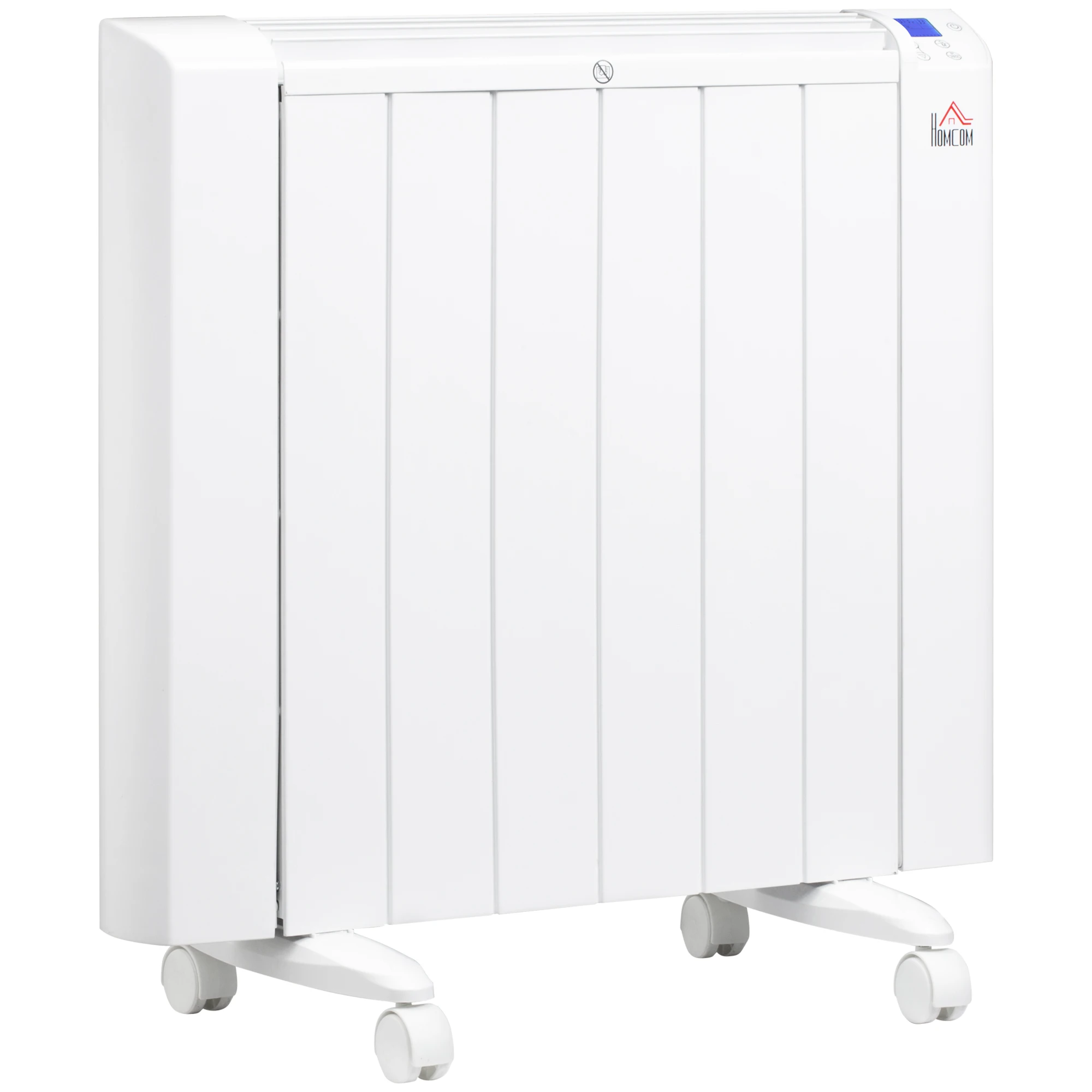 HOMCOM electric heater 1500W radiator Convector with LCD Display 4 modes thermostat timer and 4 wheels for room 12 m² aluminum 67x31x68 cm White