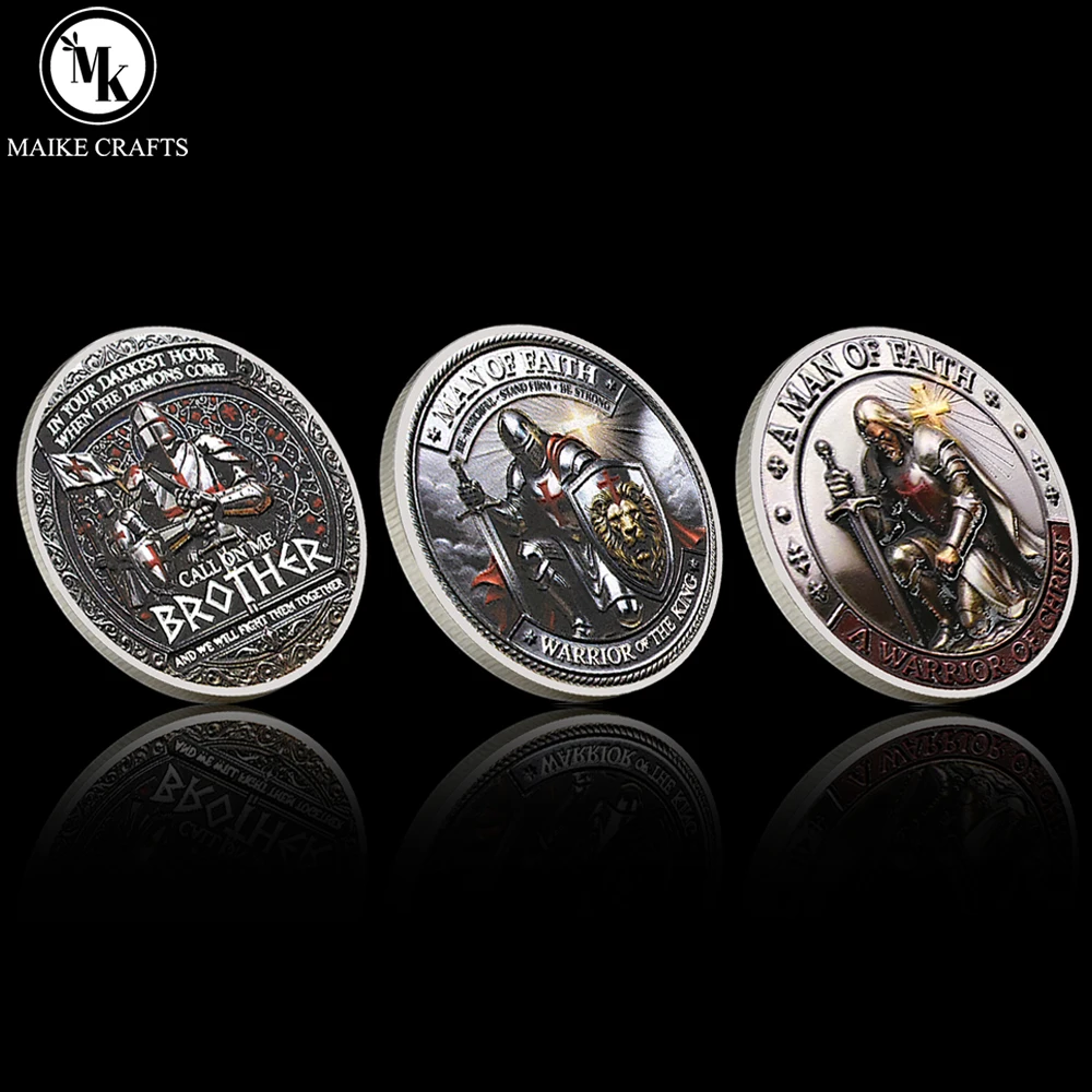 Warrior of Faith Challenge Coins Set Knight Lion Cross Metal Commemorative Gift Medieval Coins