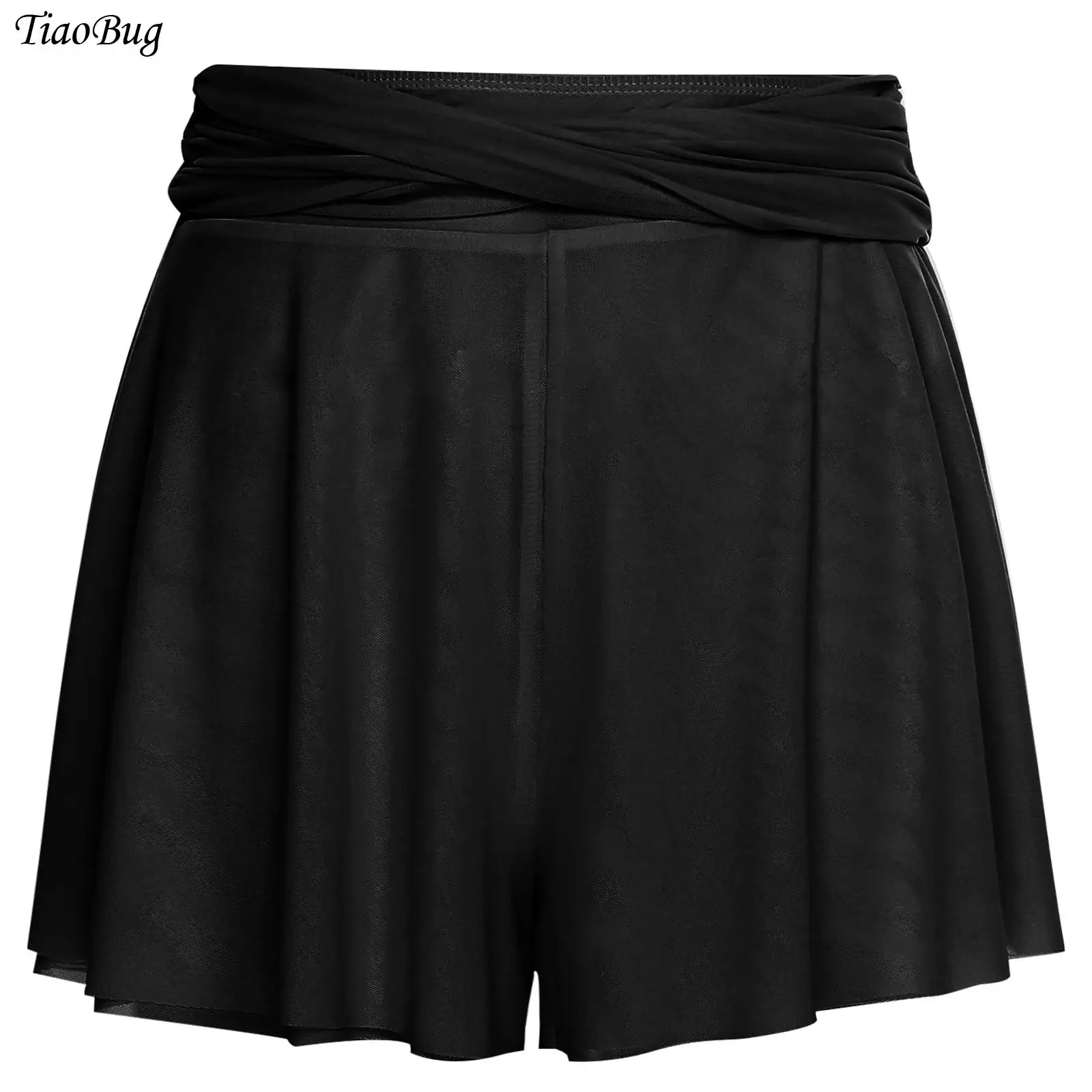 

Womens Ballet Dance Skirts Shorts Soft Twisted Ruched Elastic Waist 2-layer Mesh Shorts for Classical Dance Practise Homewear