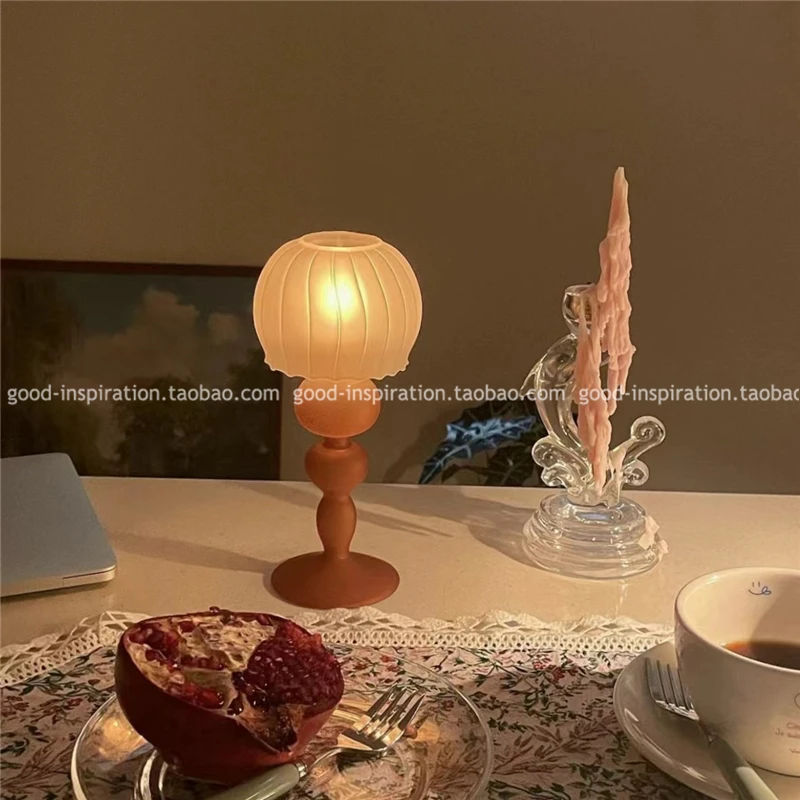 Medieval glass candlestick Korea ins with retro frosted jellyfish table lamp candlestick B&B coffee shop ornaments