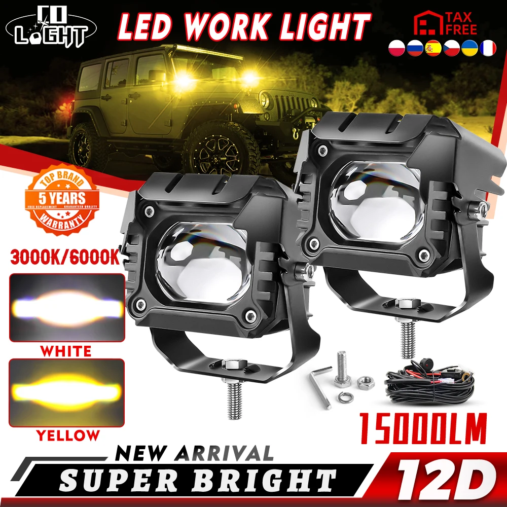 CO LIGHT 3"Flush Mount LED Work Light Pods Offroad 12V 24V Spotlight 3500K 6000K Fog Lights Off Road for Lada Niva Truck 4x4 ATV